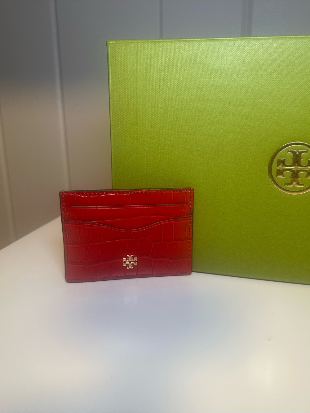 Tory Burch Red Croc-Embossed Leather Card Holder